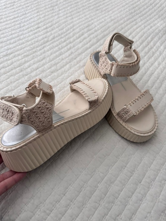 Shoes - Chunky Platform Knit-Strap Sandals in Cream